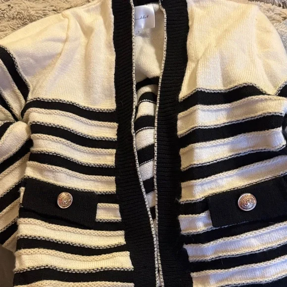 Line & Dot Black and White Striped Cardigan - Picture 4 of 4